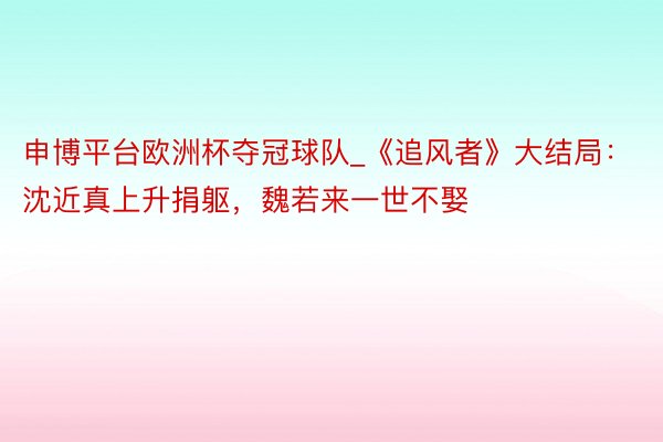 申博平台欧洲杯夺冠球队_《追风者》大结局：沈近真上升捐躯，魏若来一世不娶