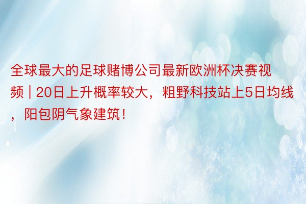 全球最大的足球赌博公司最新欧洲杯决赛视频 | 20日上升概率较大，粗野科技站上5日均线，阳包阴气象建筑！