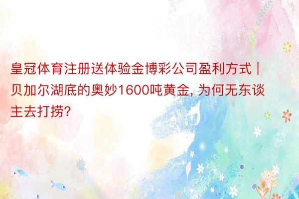 皇冠体育注册送体验金博彩公司盈利方式 | 贝加尔湖底的奥妙1600吨黄金, 为何无东谈主去打捞?