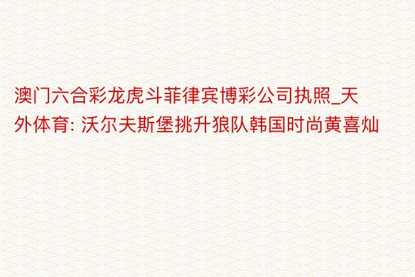 澳门六合彩龙虎斗菲律宾博彩公司执照_天外体育: 沃尔夫斯堡挑升狼队韩国时尚黄喜灿