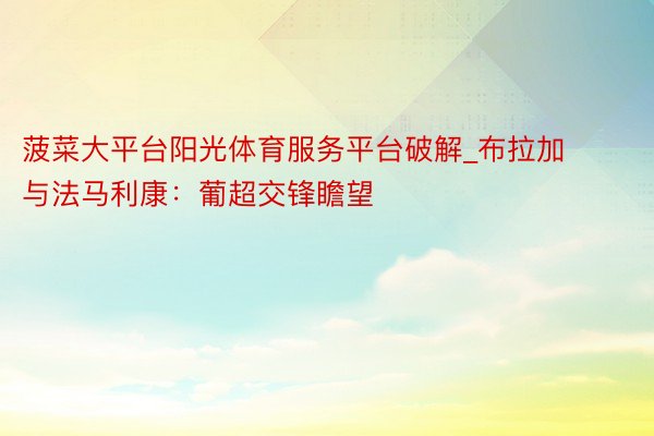 菠菜大平台阳光体育服务平台破解_布拉加与法马利康：葡超交锋瞻望